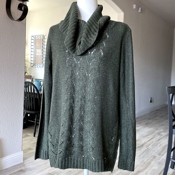 NWOT By Design Green Long Sleeve Knitted Turtle Neck Pull Over Top L Earthy - Picture 2 of 6